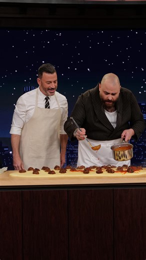 Jimmy Kimmel Live on Instagram: "Chef @ChristianPetroni makes meatballs, marinara and polenta with Jimmy & @KeeganMichaelKey!"
