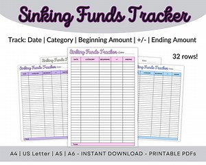 Sinking Funds Tracker Printable: Budget Planner (A4, A5, A6, US Letter, Digital Download) - Etsy