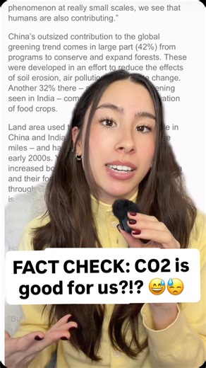 Lia Newman on Instagram: "@lucybiggers uses “global greening” to mischaracterize the dangerous level of CO2 emissions in the atmosphere as a result of burning fossil fuels. Yes, carbon is a building block of life. Yes, plants need it for photosynthesis. But it’s the RATE and SCALE at which CO2 is emitted currently that is dangerous for all life on Earth, including plants. Global greening is also on the decline. Studies by the European Geosciences Union and Science explain how greening peaked in 