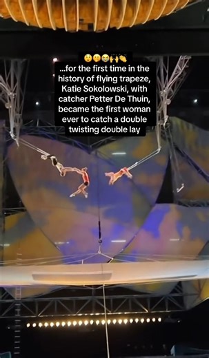 6.5M views · 112K reactions | Katie Sokolowski… the first female double double in flying trapeze history!!!!  Mystère by Cirque du Soleil | Cirque du Soleil | Facebook