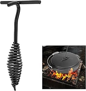 Topyond Dutch Oven Lid Lifter with Spiral Handle, 19.5cm/7.7in Cast Iron Lid Lifter, Securely Lift Hot Lids for Outdoor Camping, Essential Dutch Oven Accessories