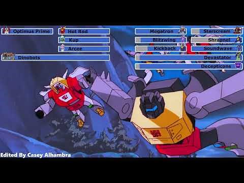The Transformers: The Movie (1986) Battle of Autobot City with healthbars