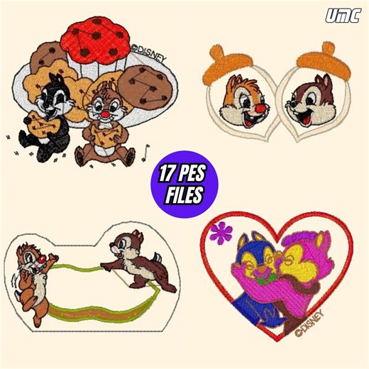 Chip and Dale 17 Embroidery PES Files Bundle – PES, JPG, and Size Guide - Etsy