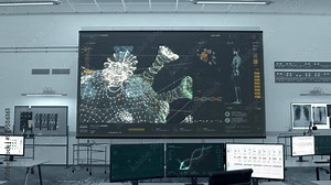 Biohazard Lab Microscope Conducts Dangerous Covid-19 Virus Cell Analysis. Coronavirus Biology Scientific Analysis In Biohazard Lab. Epidemic Illness Analysis. Biohazard Research Lab. Microbiology