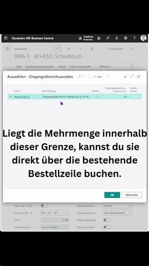 Mehr geliefert als bestellt? So nutzt du Überschussmengen in Business Central