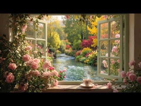 fresh morning by spring window for tea & flowers 🌷☕ birdsong,stream sounds & ASMR ambience for sleep
