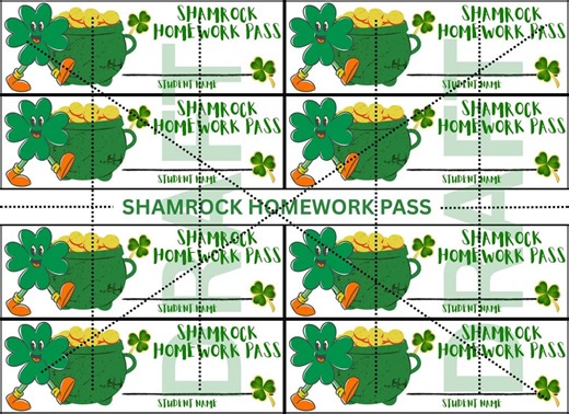 SHAMROCK Homework Pass Fillable/print - Etsy