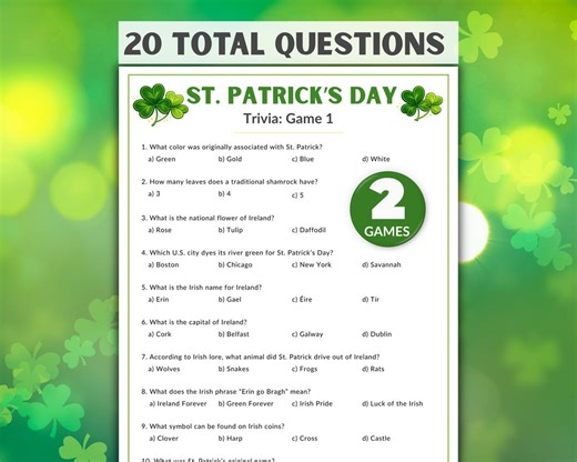 St. Patrick's Day Trivia Game, Printable St. Paddy's Day Quiz Questions, Fun Party Game for Classroom, Office, Church, and Senior Activities - Etsy