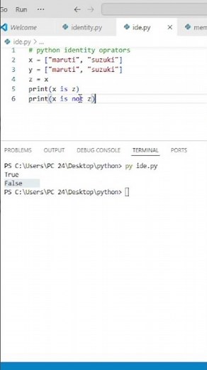 python Identity oprators | identity operators in python