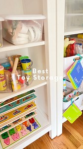 Comment LINK for the best toy storage solutions ✨ These are my top 5 favorite ways to organize toys and craft items for kids. My goal is to make it clear and easy to see what all is being stored so we don’t have to dump out a bunch of bins to find one toy. 1. Puzzle Rack Hack This puzzle rack is perfect for keeping puzzles organized and it’s easy see all of them in one place. 2. Play dough Hack I shared this one the other day and y’all loved it! Using a lazy susan for craft storage makes it easy