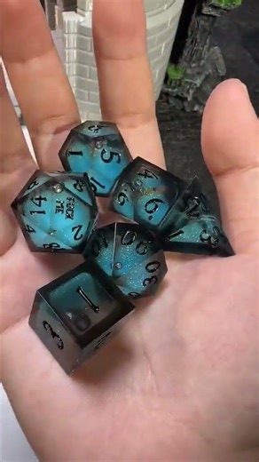 Blue Liquid Core Resin Dice Set With Engraved Text