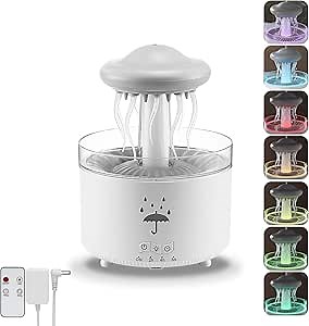 VEEKI Humidifier for Bedroom, 7 Colors Dancing Jellyfish Rain Humidifier with Water Drip, 300ML Small Humidifier Aroma Diffuser with Remote & Timer, Cute Humidifier Gifts for Kids Women (White)