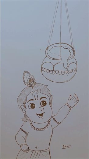 how to draw bal krishna with makhan 🥰