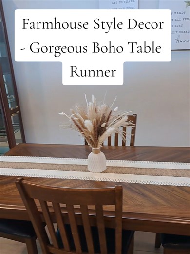 If your are going for farmhouse style decor, Boho style, or trying to lighten up dark farmhouse furniture, then you will love this Boho farmhouse table runner! It is cream & burlap colored, 71