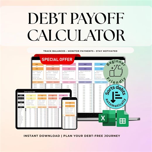Debt Payoff Calculator, Loan Tracker, Financial Planner (google Sheets, Excel) - Etsy