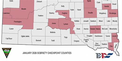 South Dakota Highway Patrol announces January sobriety checkpoints in 16 counties