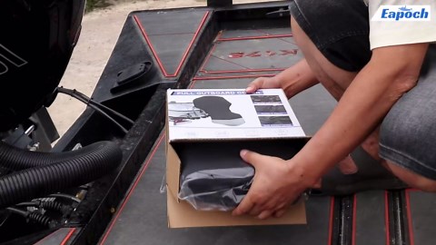 Full Outboard Motor Cover - 1200D Waterproof Boat Motor Cover with Cotton Lining - Fits 30-60 HP Outboard Engine - Heavy Duty - Silver Black