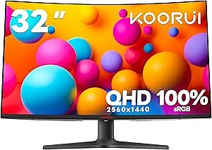 KOORUI 32 inch Monitor 2K Curved Gaming Monitor 1440p 144hz 170hz QHD 1500R Ultra-Thin Bezels Frameless Design DCI-P3 90% HDR10 VESA Freesync DP HDMI