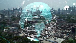 Construction technology concept with alteration graphic over construction site | Premium Stock Video Footage