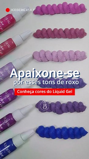 O roxo é uma cor derivada da união do vermelho com o azul. É uma cor vibrante, cheia de personalidade e com tonalidades incríveis. 💜 E é claro que os tons de roxo do Color Liquid Gel não decepcionam. Olha só que tonalidades incríveis que esses corantes alcançam. Vamos colorir o mundo? Conta para a gente se você já tem essas cores maravilhosas do Color Liquid Gel? #icebergchef #confeitaria #iceberglovers #liquidgel #corante #vamoscoloriromundo | Iceberg