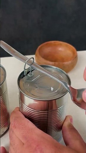 Easiest way to open cans #easy #canopener #spoon #trick