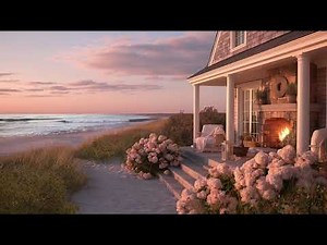 Cozy Beach House Sunset Ambience with Crackling Fireplace & Ocean Waves | Relaxation & Focus ASMR