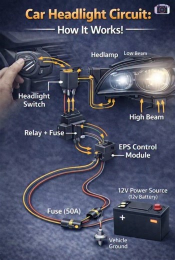 Torque craft on Instagram: "Car Headlight Circuit – How It Works 💡 #Torquecraft #fblifestyle #ForEducationalPurposesOnly"