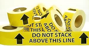 3" X 200' DO NOT STACK ABOVE. NADCO Vinyl Adhesive Tape - Aisle Marking 3x200ft, Black Text on Yellow, 4mil Thick, Acrylic Permanent, W-2 Arrows, -40 to 176 deg F, Industrial Use