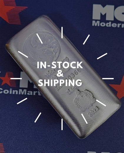 This 2023 Dragon and Phoenix bar is crafted from 10 Troy oz. of .999 fine silver and is in-stock and shipping! The rectangular-shaped bar measures an impressive 38 x 87 mm, with a thickness of 9 mm. Do you collect silver bars? Learn more about this exciting addition to our vault here: https://t2m.io/hEnTnkV | ModernCoinMart