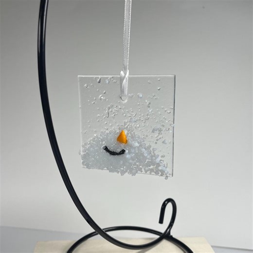 Artisan Fused Glass Snowman Ornament/suncatcher on Transparent Glass in Gift Box - Etsy