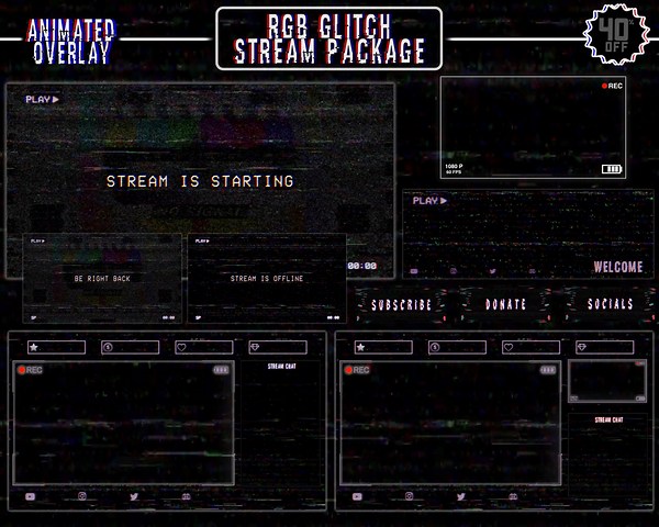 Animated RGB Glitch Stream Overlay / Full Package / Retro TV / CRT / Animated Screens, Alerts / Webcam/ Panels, Banner, Stinger Transition - Etsy