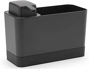 Brabantia Kitchen Sink Organiser Set with Soap Dispenser (Dark Grey) Cloths/Sponge Storage Holder + Refillable Handwash Pump (250ml) 5 Year