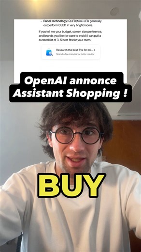 ACE on Instagram: "Le shopping bascule : ChatGPT analyse, compare et bientôt achète pour toi. 🛍️ Un agent unique qui redéfinit la recherche, l’e-commerce et toute l’économie en ligne. #ia #chatgpt #openai #actualités #techatace"