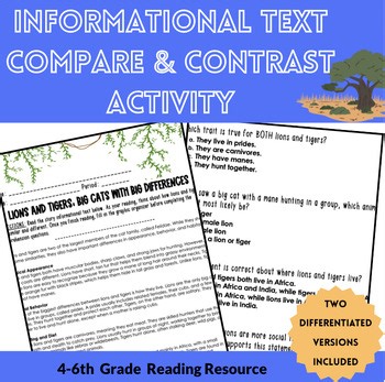 Compare & Contrast Reading Comprehension | Lions vs. Tigers | 4th–6th Grade ELA