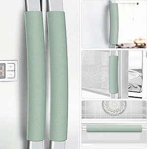 Refrigerator Handle Covers, 5 PCS, Leather Kitchen Appliance Handle Covers Keep Your Fridge Microwave Oven Stove Dishwasher Clean, Save Your Time, Trimmable and One Size Fits All (Mint Green)
