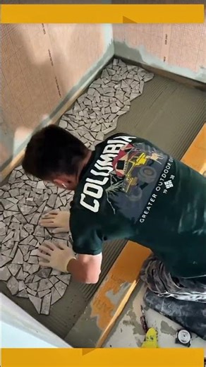 Installing Decorative Flooring with Small Pebble Stone Pattern #flooring #construction