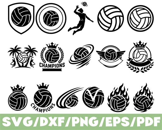 Volleyball Logo Bundle SVG Silhouette Beach Sport Champion Set - Etsy