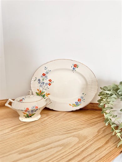 Vintage Myott Staffordshire Floral Platter & Bowl Set – English Cottagecore Serving Set – Made in England - Etsy