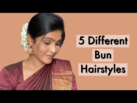 5 Different Bun hairstyles for saree | Bridal Bun hairstyle | Traditional Bun hairstyle tutorial