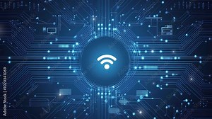 Wireless connection symbol on a blackboard. network technology concept. Wi-Fi icon is in the center. Internet network connection technology. Symbolizing modern digital connectivity. Free internet zone