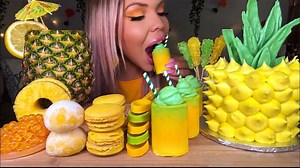 509K views · 8.4K reactions | ASMR pineapple cake, edible shot glass drink, edible spoons, popping boba, lemon macarons, mango mochi ice cream, pineapple, mukbang ***THIS IS THE OFFICAL HUNNIBEE ASMR FACEBOOK PAGE. EVERY OTHER PAGE CLAIMING TO BE ME IS A FAKE.*** Ps. make sure to click the highest quality available on the bottom right corner of the video xx | HunniBee ASMR | Facebook