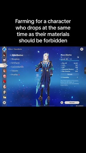 Character Customization and Farming with Neuvilliette