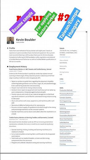 Resume tips/sample for applying factory worker #taiwan#hungary #resume #sample #workabroad