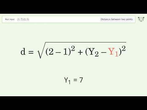 Find the distance between two points p1 (1,7) and p2 (2,5): Step-by-Step Video Solution