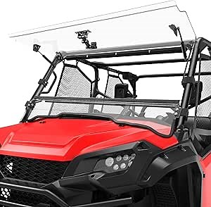 KEMIMOTO 3-IN-1 Flip Windshield Compatible with Pioneer 1000 1000-5 1000-6 2016-2024, Clear Vision PC Material, UV Resistant, Rattle-Free Rubber Strip, Multi-Vent Cool Comfort Protection Accessories
