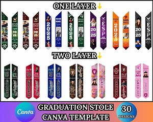 30 Graduation Stole Canva Editable Template Bundle, Graduation Sash Sublimation 2025, Graduation Stole Template Personalized Graduate Design - Etsy
