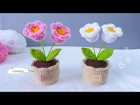 💕Crochet Lily of the Valley in a Pot Tutorial 💕 Crochet Flower Pot🌸Step by Step Crochet Tutorial