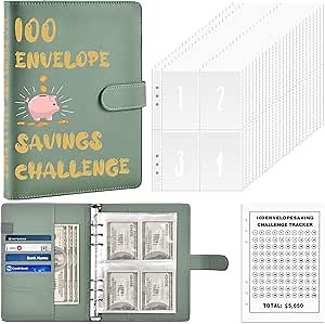 100 Envelopes Money Saving Challenge Book with Envelopes, Day 100 Envelope Challenge Money Saving Binder Budget Book with Cash Envelopes, 5,050 Savings Challenge Kit, A5 Money Savings Book