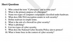 Short Questions1. Who coined the term "Cyberspace" and in what... | Filo