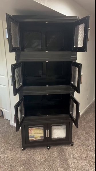 900Qt Extra Large Stackable Storage Bins with Lid, 225Gal Collapsible Closet Organizer and Storage Drawers with Wheels, Plastic Storage Box, 3Packs, Black